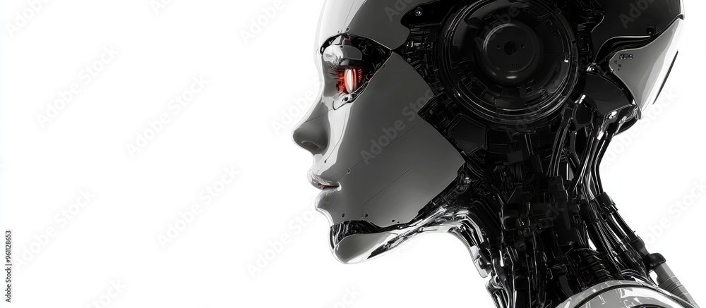 Aufkleber realistic 3d rendering of a humanoid robot featuring an android cyborg woman isolated on a white bac