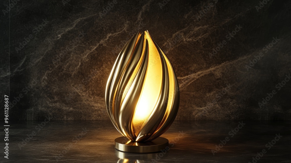 Poster luxury gold lamp with illuminated text 3d rendering