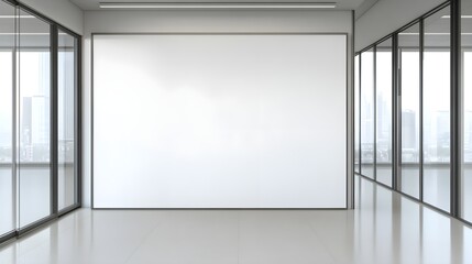 Obraz premium White blank wall in a modern office interior with glass doors and windows, mockup template,banner