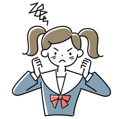 腹を立てる女子学生の上半身