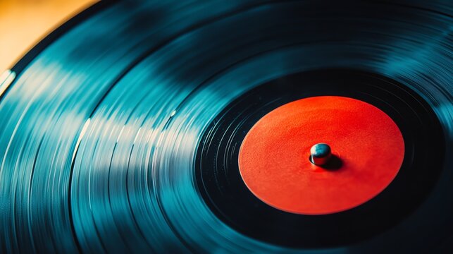 A spinning vinyl record with a red label.