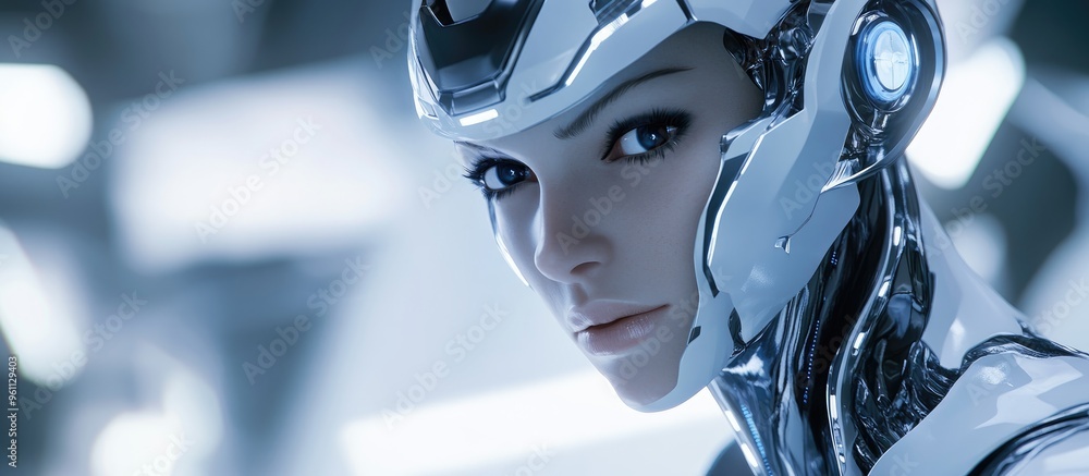 Poster futuristic female cyborg robot 3d render showcasing a robot representing artificial intelligence and