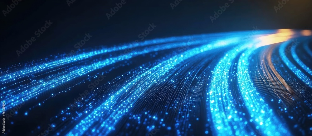 Poster fast moving blue stripes with a glowing effect representing wireless data lines and high speed inter