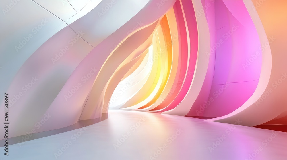 Poster abstract architectural background featuring smooth white surfaces and colorful gradient lines 3d ren