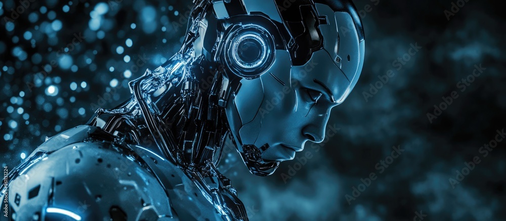 Poster cyborg prepared for action 3d rendering