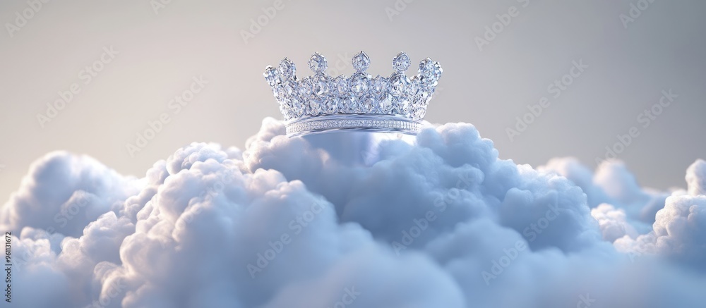 Poster cloud with a silver crown on a white background representation of optimal networking databases and c
