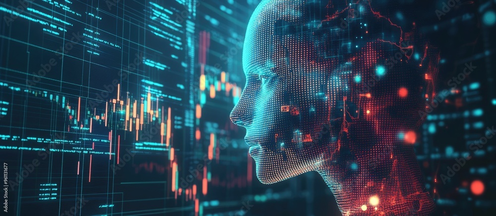 Aufkleber ai in finance a representation of artificial intelligence analyzing trading charts with a focus on n