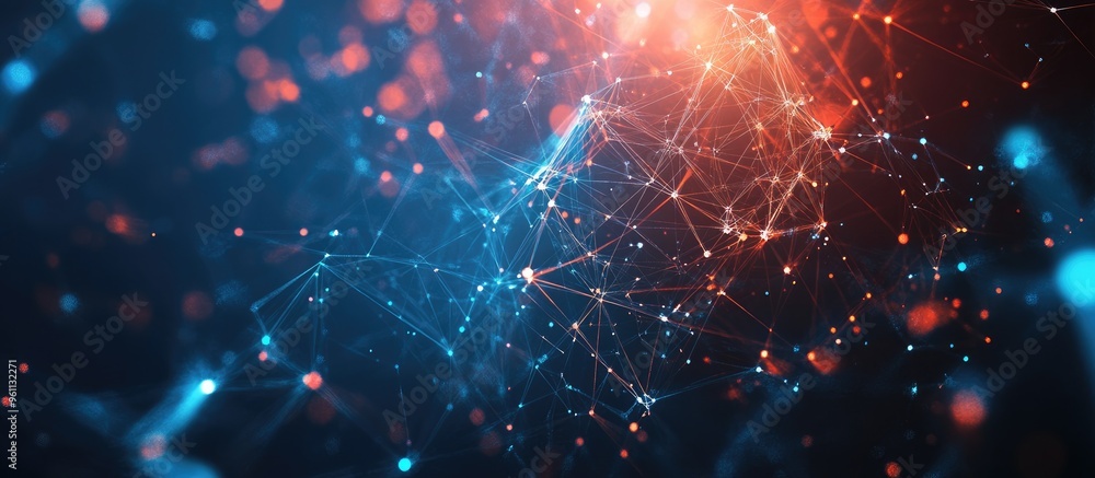 Poster panoramic abstract background featuring connected dots and triangles representing a smaller intercon