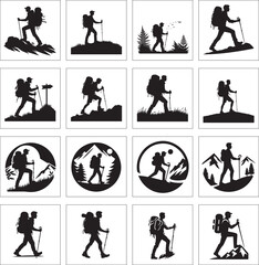 Black and white hiking silhouette design collection