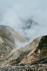 Crater of active volcano, summer geothermal volcanic landscape at Kawah Ratu, Bogor, West Java.
