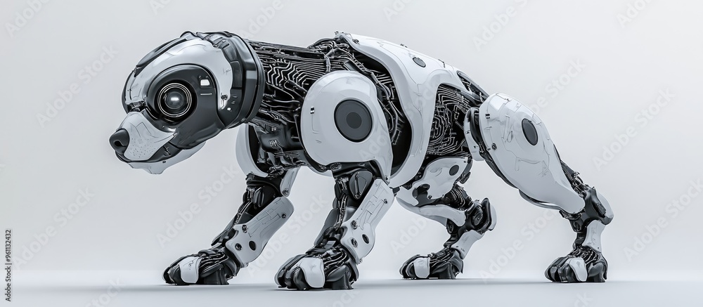 Poster 3d rendering of a robotic dog featuring a circuit based brain