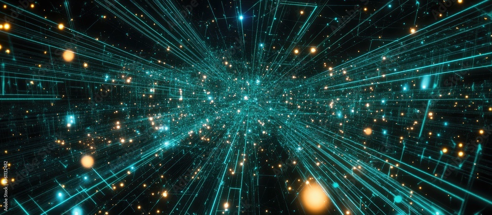Poster abstract metaverse background featuring dimensional perspective grids and virtual cyberspace showcas