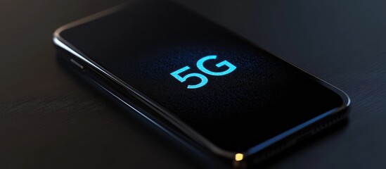 5G icon displayed on a dark smartphone screen Represents advanced high speed connectivity Ample space for text