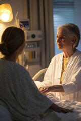 Nurse Providing Compassionate Care to Senior Patient inWarm Hospital Environment