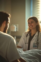 Fototapeta premium Nurturing Care: A Nurse's Compassionate Smile Brings Comfort toPatient in Need