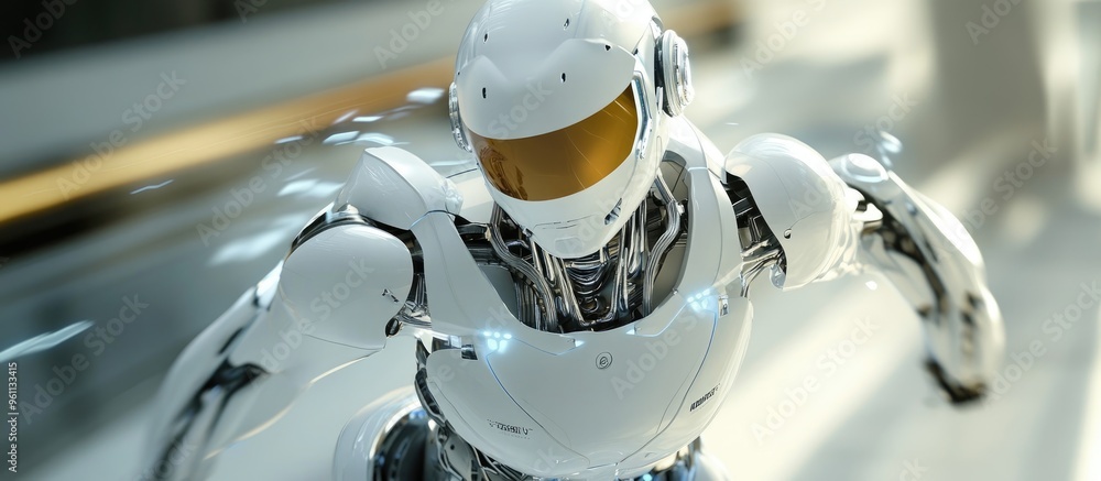 Aufkleber front view of a robotic figure in motion