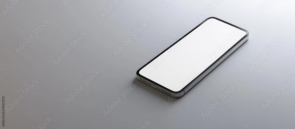 Poster 3d rendering of a smartphone mockup with a blank screen placed at an angle on a white surface ideal 
