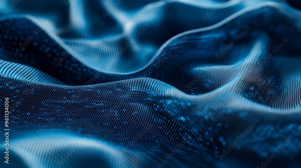 Poster abstract blue fabric waves with textures and lighting, creating a visually appealing and artistic ba
