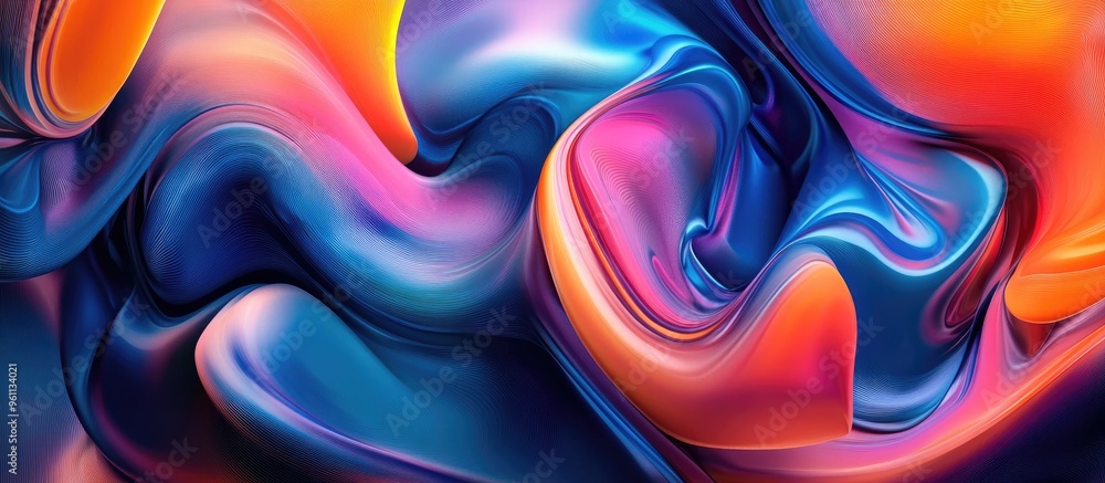 Poster colorful abstract composition with swirling shapes and vibrant hues creating a dynamic and energetic