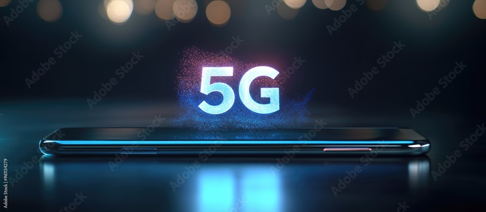 Poster 5g icon displayed on a dark smartphone screen represents advanced high speed connectivity ample spac