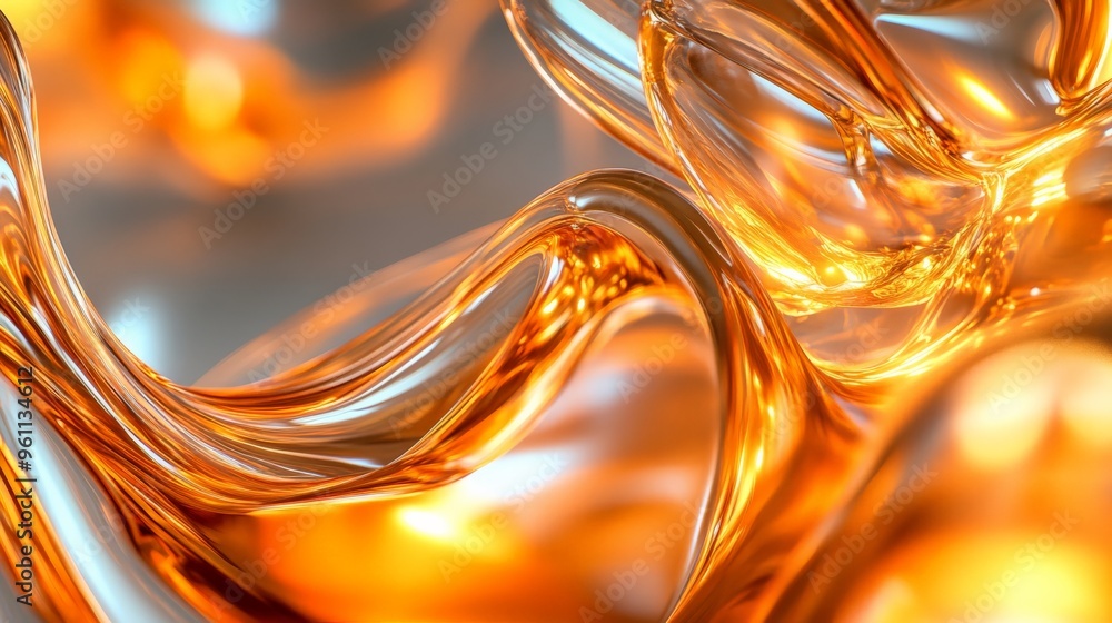 Poster abstract close-up of orange fluid shapes with glowing highlights, showcasing smooth and flowing move