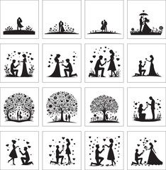 Black and white couple silhouette design collection