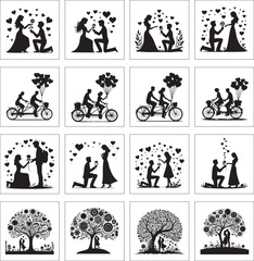 Black and white couple silhouette design collection