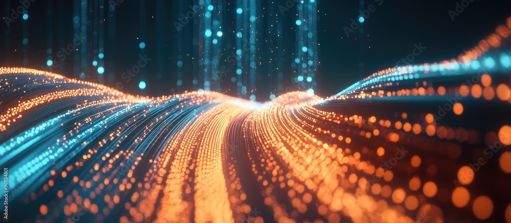 Poster wi fi and internet cables set against a backdrop of light waves illustrating a li fi connection usin