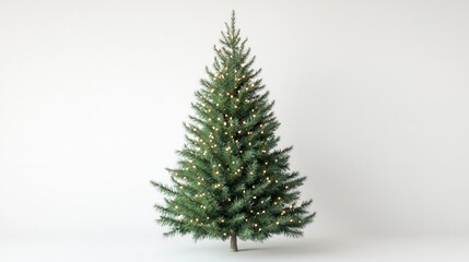 Fototapeta premium lealistic photo of an artificial Christmas tree with lights, against a white background.