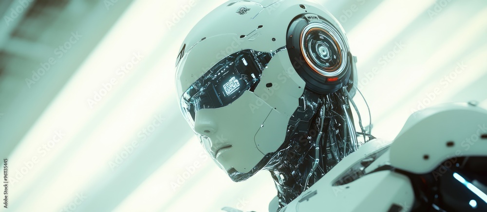 Poster 3d render of a cyborg robot showcasing concepts of artificial intelligence machine learning and auto