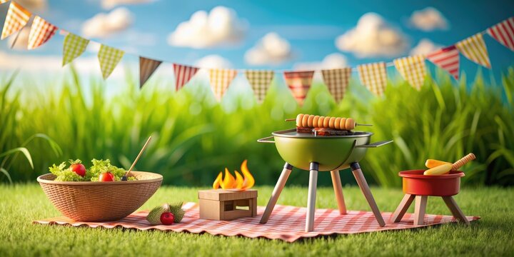 Beautiful BBQ scene made of Paper, Paper, BBQ, barbecue, grill, outdoor, cooking, food, party, colorful, creative, art