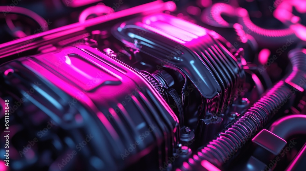 Poster close up of a detailed texture showcasing an engine water cooling radiator featuring a pink automoti