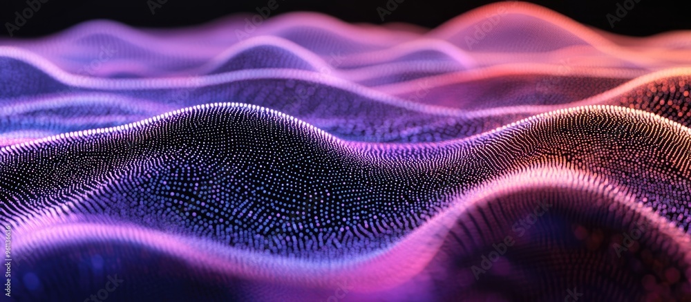 Poster dynamic holographic gradient wave of particles abstract background representing digital technology