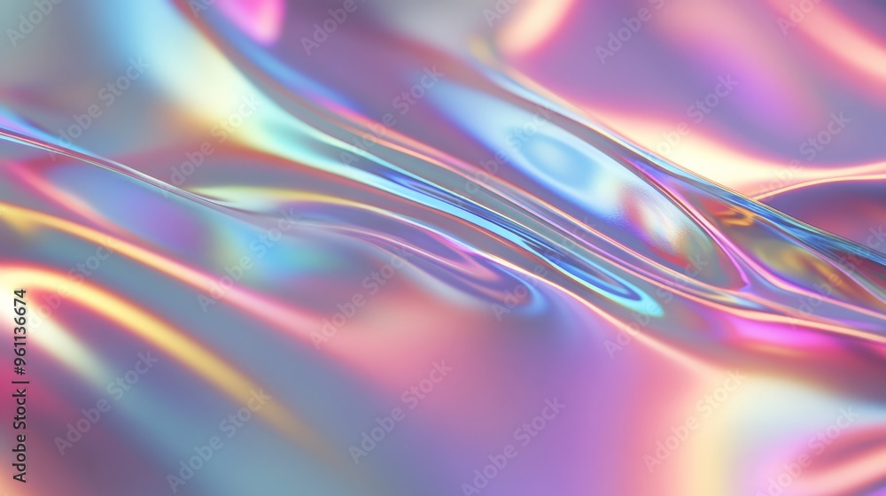 Poster Abstract holographic background with iridescent colors and smooth, flowing texture ideal for digital design and creative projects.