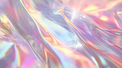 Fototapeta premium Abstract holographic background with iridescent pastel colors, creating a smooth and wavy texture.