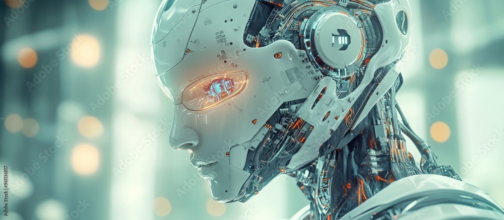Poster future advancements in robotics and artificial intelligence depicted through 3d rendering