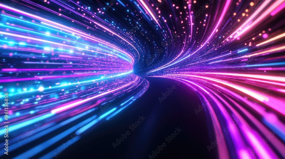 Poster neon glowing lines create a vibrant background showcasing high speed light trails a futuristic repre