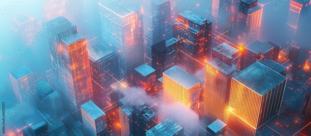 Poster digital communication network technology with ai and big data featuring a 3d illustration of modern 