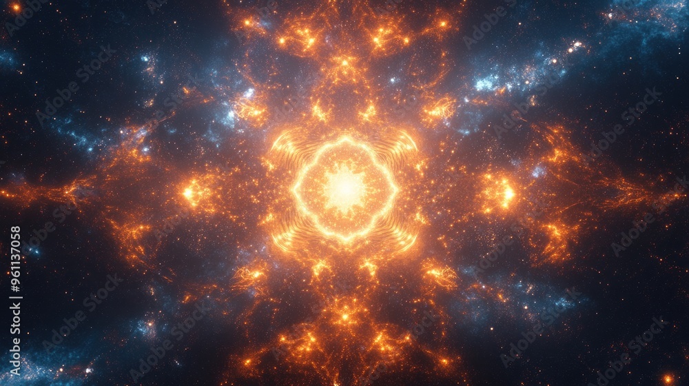 Poster cosmic geometry and light phenomena in space featuring flashes and lightning in still air abstract f
