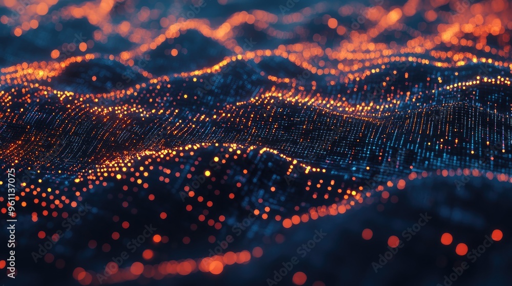 Poster technology backdrop featuring concepts of big data visualization and artificial neural networks