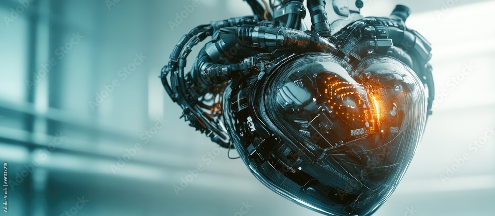 Poster futuristic 3d render of a sci fi inspired artificial heart design