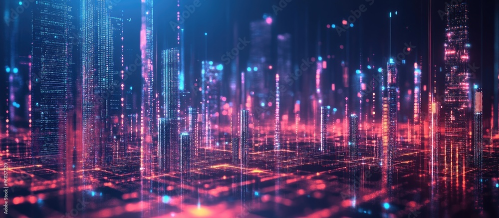 Poster futuristic cityscape with ai integration dynamic high speed data transfer visualization in a technol