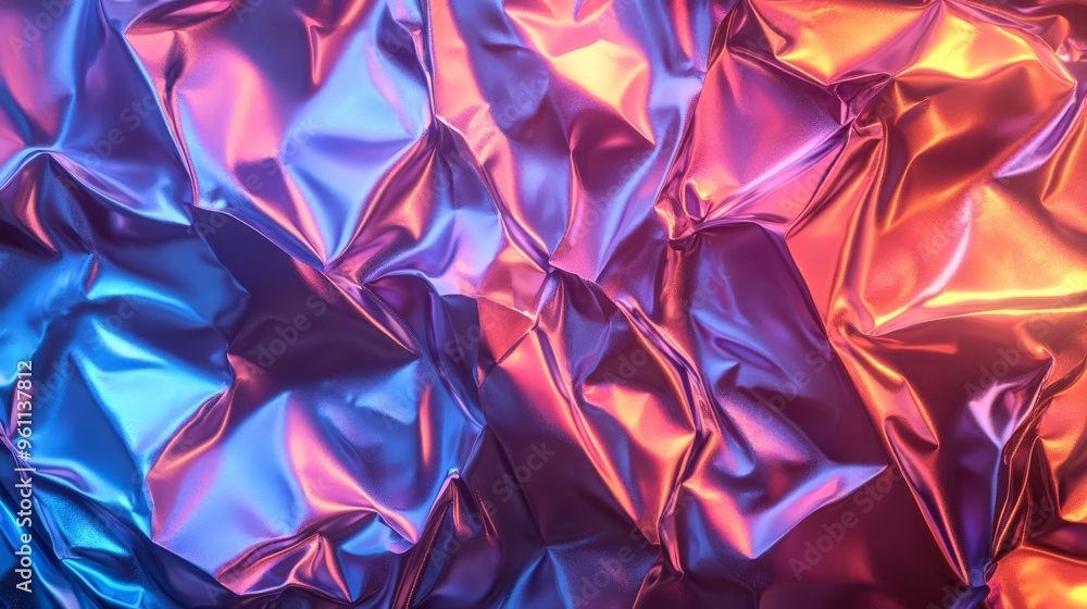 Poster abstract metallic foil background with vibrant blue and pink colors. modern and shiny texture creati