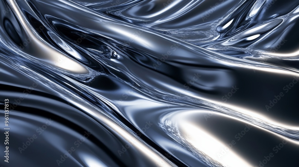 Poster abstract metallic liquid texture with flowing shapes and glossy surface, perfect for backgrounds or 