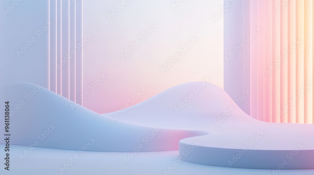 Poster abstract minimalist landscape with pastel colors and smooth curved shapes creating a serene atmosphe
