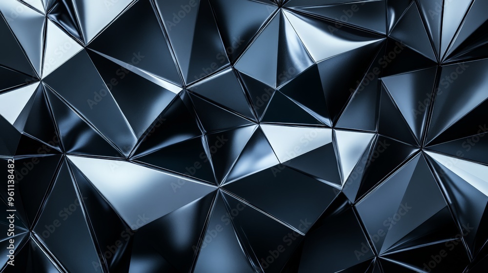 Poster abstract polygonal background with glossy black geometric shapes creating a futuristic, 3d effect in