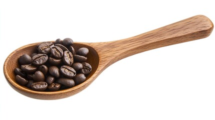 Obraz premium Coffee beans in a wooden spoon.