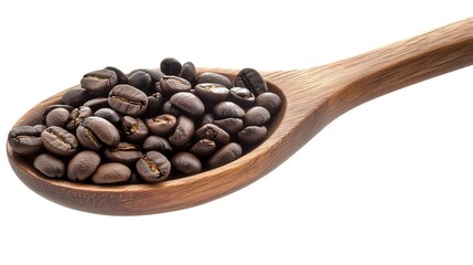 Obraz premium Close-up of coffee beans in a wooden spoon.
