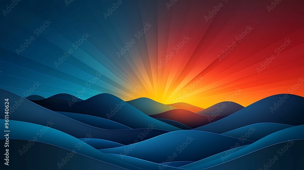 Wall mural luminous sunset illuminating twilight sky isometric realistic photo with clear light and sharp focus