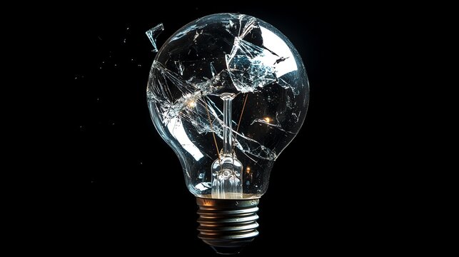 A light bulb is broken with cracks in the glass. - Powered by Adobe